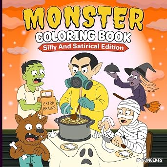 Monster Coloring Book Silly & Satirical Edition 50 Single-Sided Bold Pages for Laughs, Stress Relief & Creative Fun For Adults, Teens & Kids