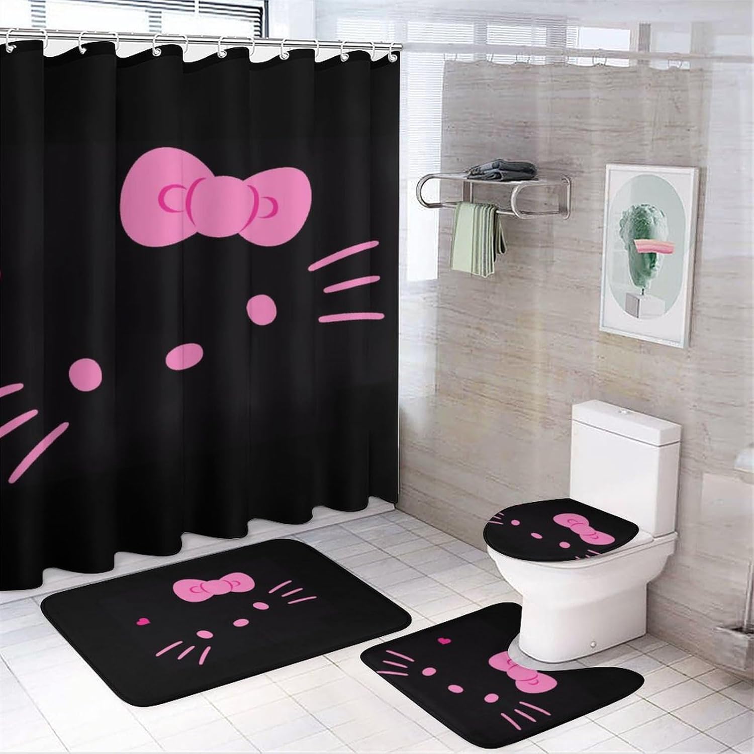 Amazon.com: RUTIFY 4 Piece Cute Cartoon Shower Curtain Set with Non ...