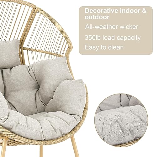 Miniatura 6 de Belord Silla de mimbre con otomana, capacidad de 350 libras de capacidad, para interiores y exteriores, con forma de huevo, con soporte, cojín