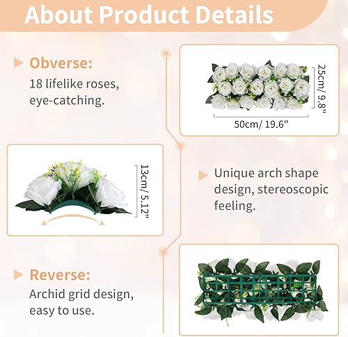 Miniatura 5 de NUPTIO Centros de mesa de flores artificiales para mesas, 2 piezas de flores blancas de 19.6 pulgadas de largo, arreglos florales de seda sintética