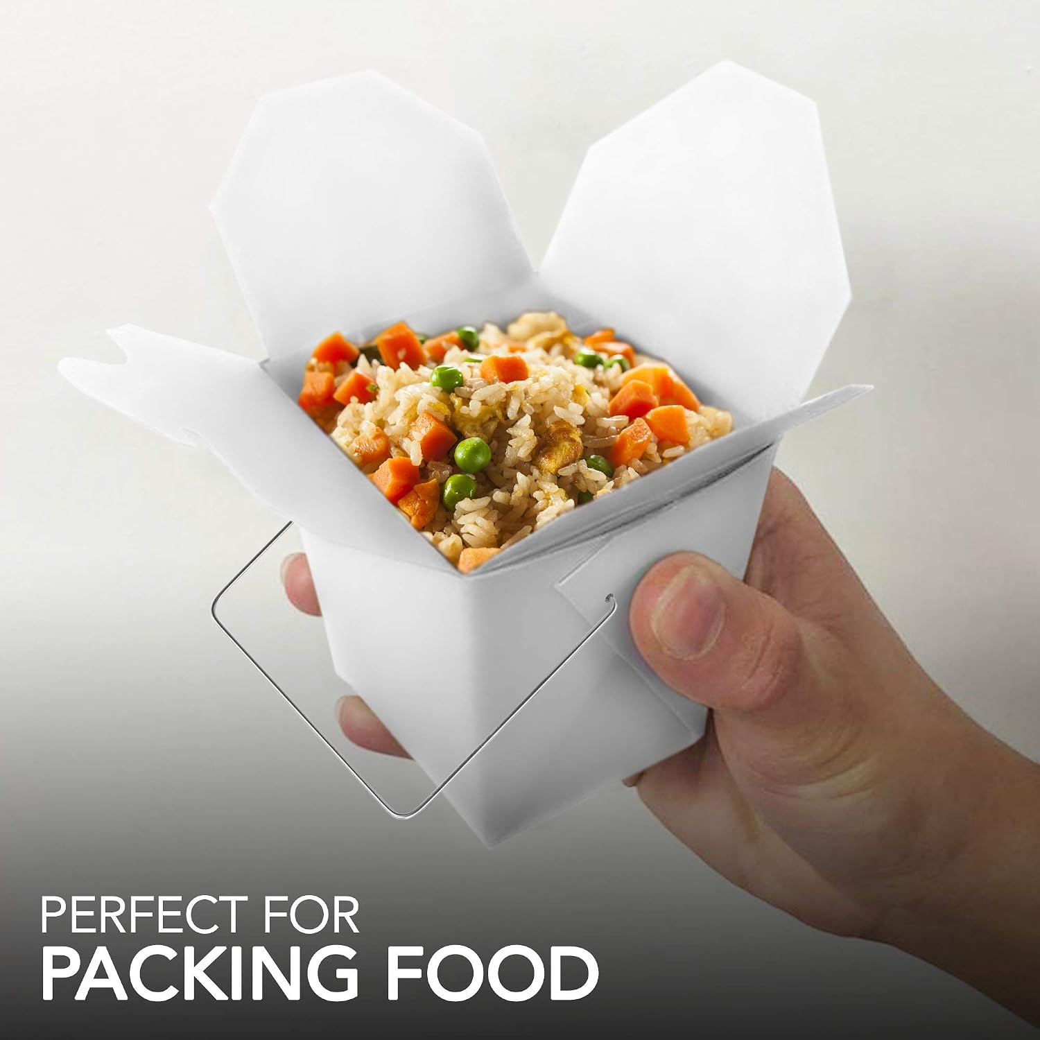 Takeout Food Containers with Handle 8 Oz White Microwaveable Mini Chinese Take Out Box (50 Pack) Leak and Grease Resistant Stackable To Go Boxes - Recyclable Food Containers - Party Favor Boxes