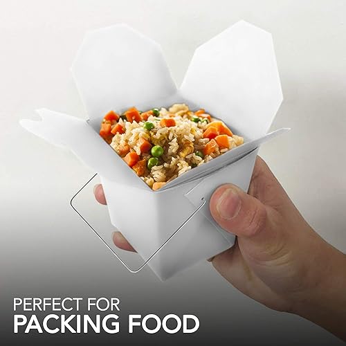 Miniatura 5 de Contenedores de comida para llevar con asa, 8 onzas, color blanco, para microondas, caja china para llevar (paquete de 50 unidades), resistente a