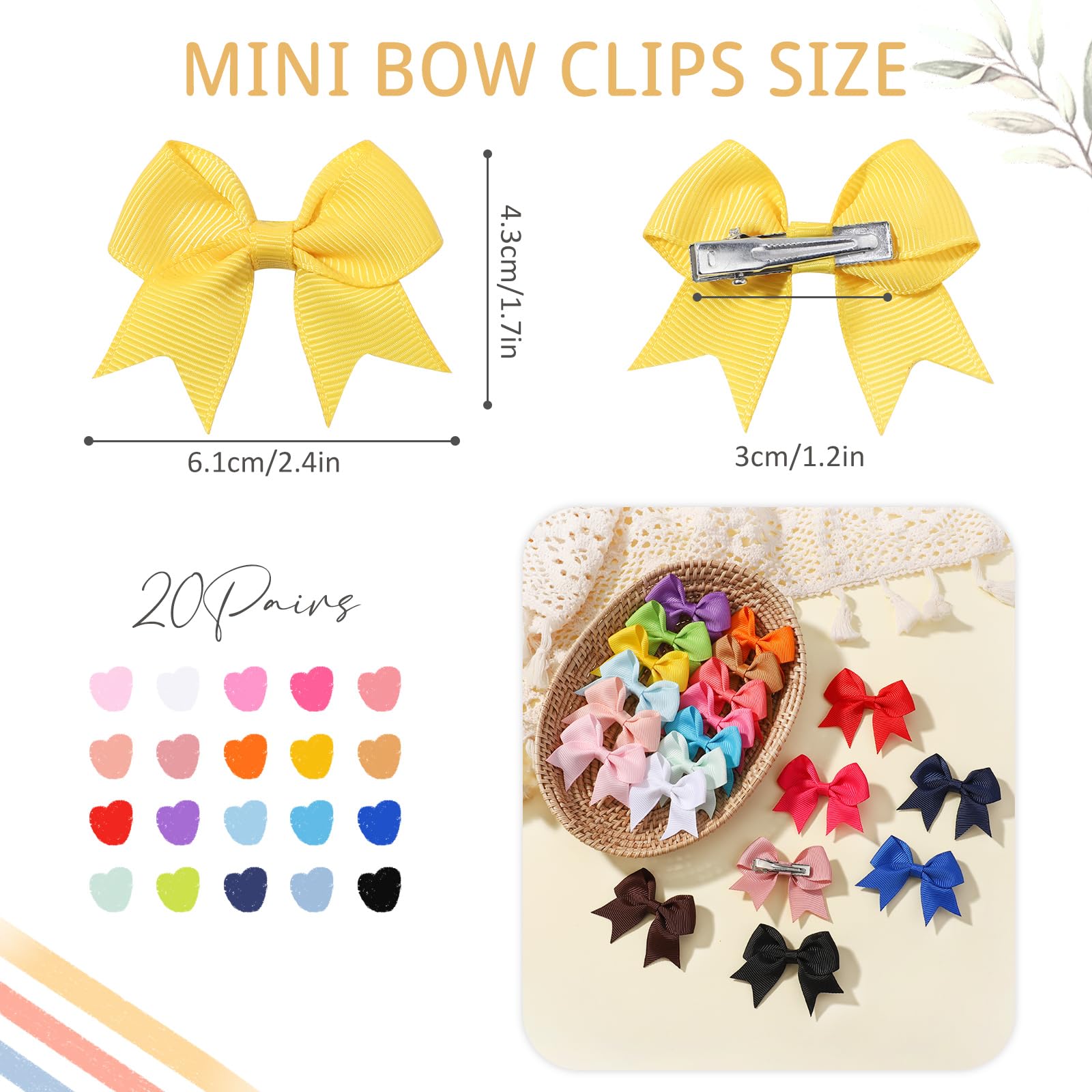 jollybows Lot de 40 barrettes à cheveux en ruban gros-grain pour enfants 6 cm