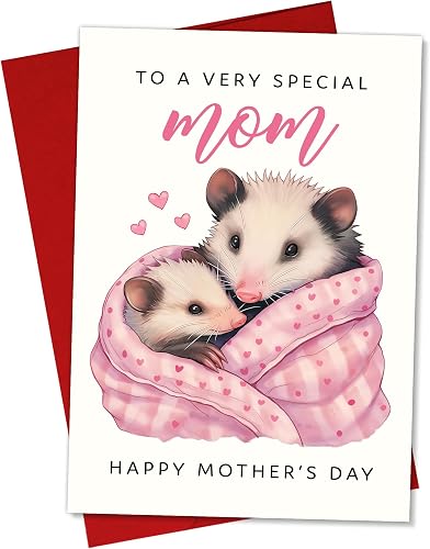 Podagree Mother's Day Card for Mom, Cute Animal Parent and Baby Design, Sweet Lo