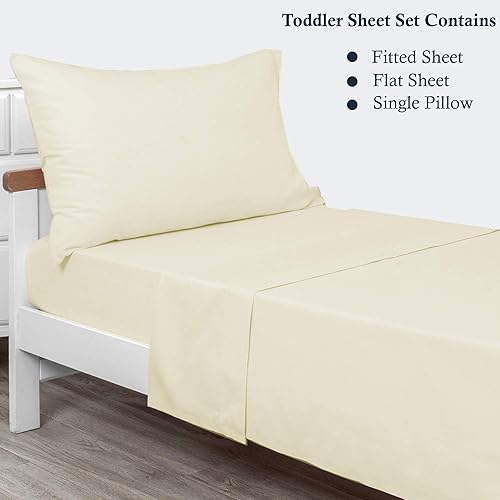 Miniatura 5 de PLAIN PRINTED LINEN Juego de sábanas de 3 piezas, sábana bajera ajustable 100% algodón, sábana encimera y funda de almohada sobre para niños, juego