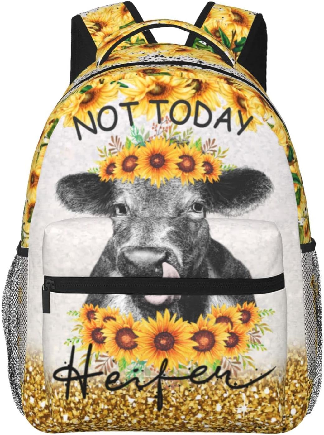Sunflower Cow Cow Sunflower Backpack Bull Cattle Double Shoulder Bag Cow Print Laptop Bagpack for Men Women Cow Stuff Accessories Bookbag for Work Camping Travel
