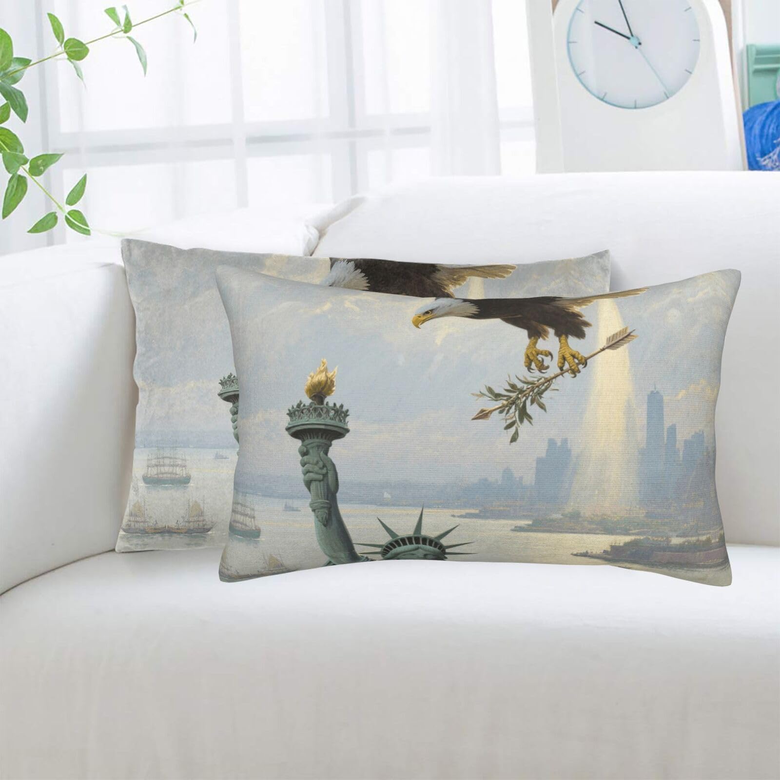 2 Pack Standard Pillowcases Sets, Ultra Soft Comfort Microfiber Plush Pillow Cases Patriotic American Eagle Decorative Throw Pillow Cover with Hidden Zipper for Bedroom, Sofa, Couch,14"X20"
