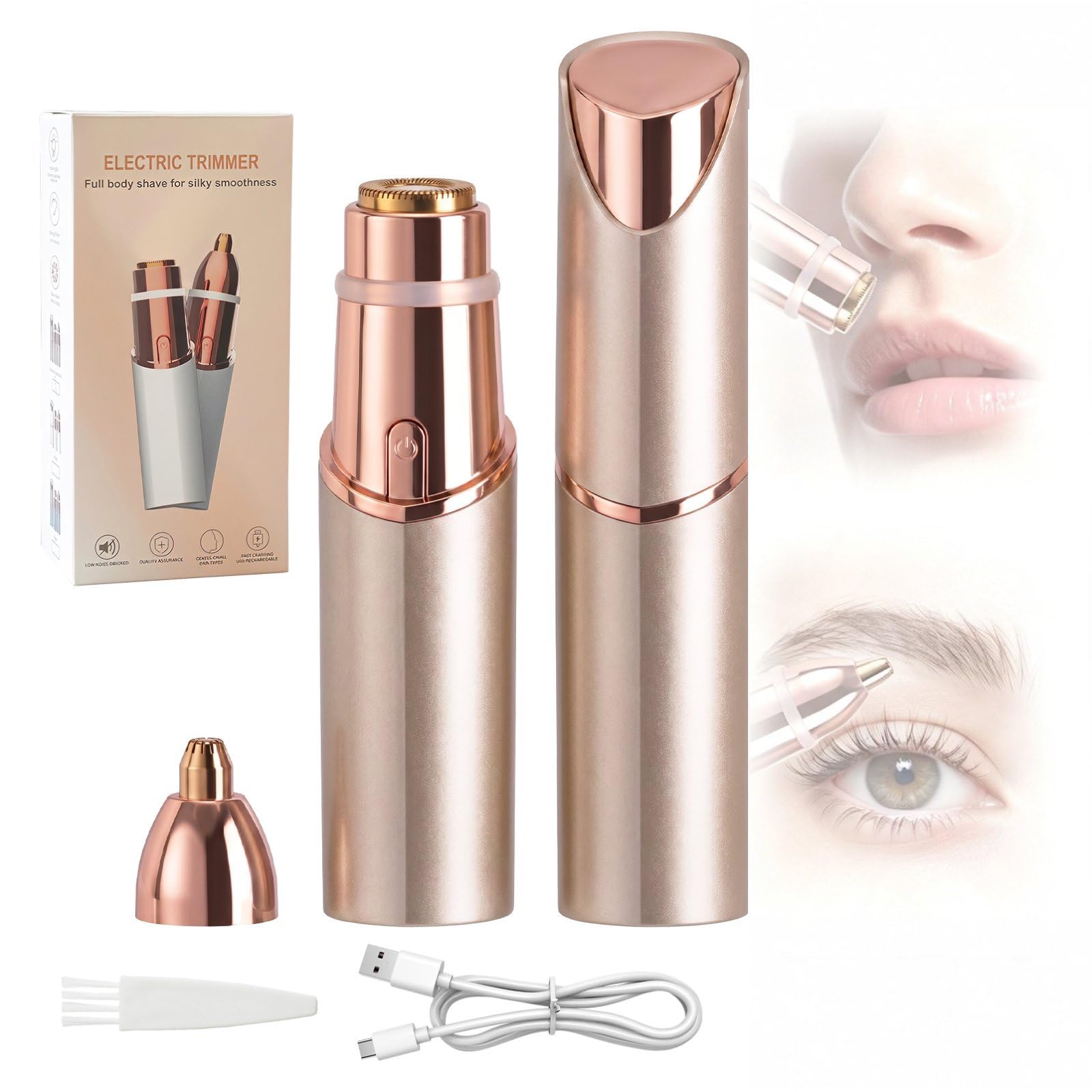 Facial Hair Removal for Women，2 in 1 Face Epilator and Eyebrow Trimmer