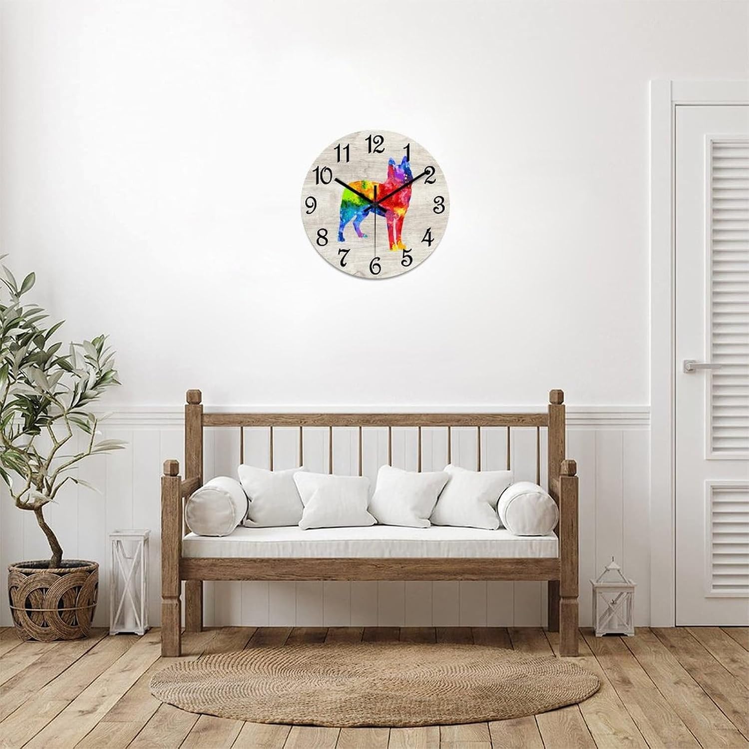 Husky Wall Clock Doggy Dog Owner Wooden Wall Clocks Battery Operated 12 Inch Non-Ticking Retro Cabin Wall Decor for Kitchen Bedroom Living Room Office