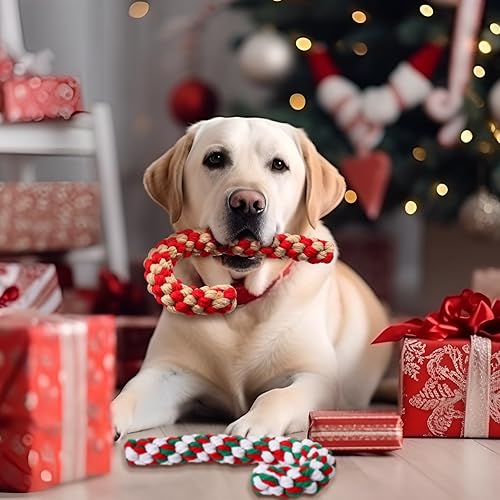 Miniatura 7 de Liliful 24 piezas de cuerda de Navidad para perros, juguetes de cuerda de bastón de caramelo para perros, juguetes masticables de Navidad para