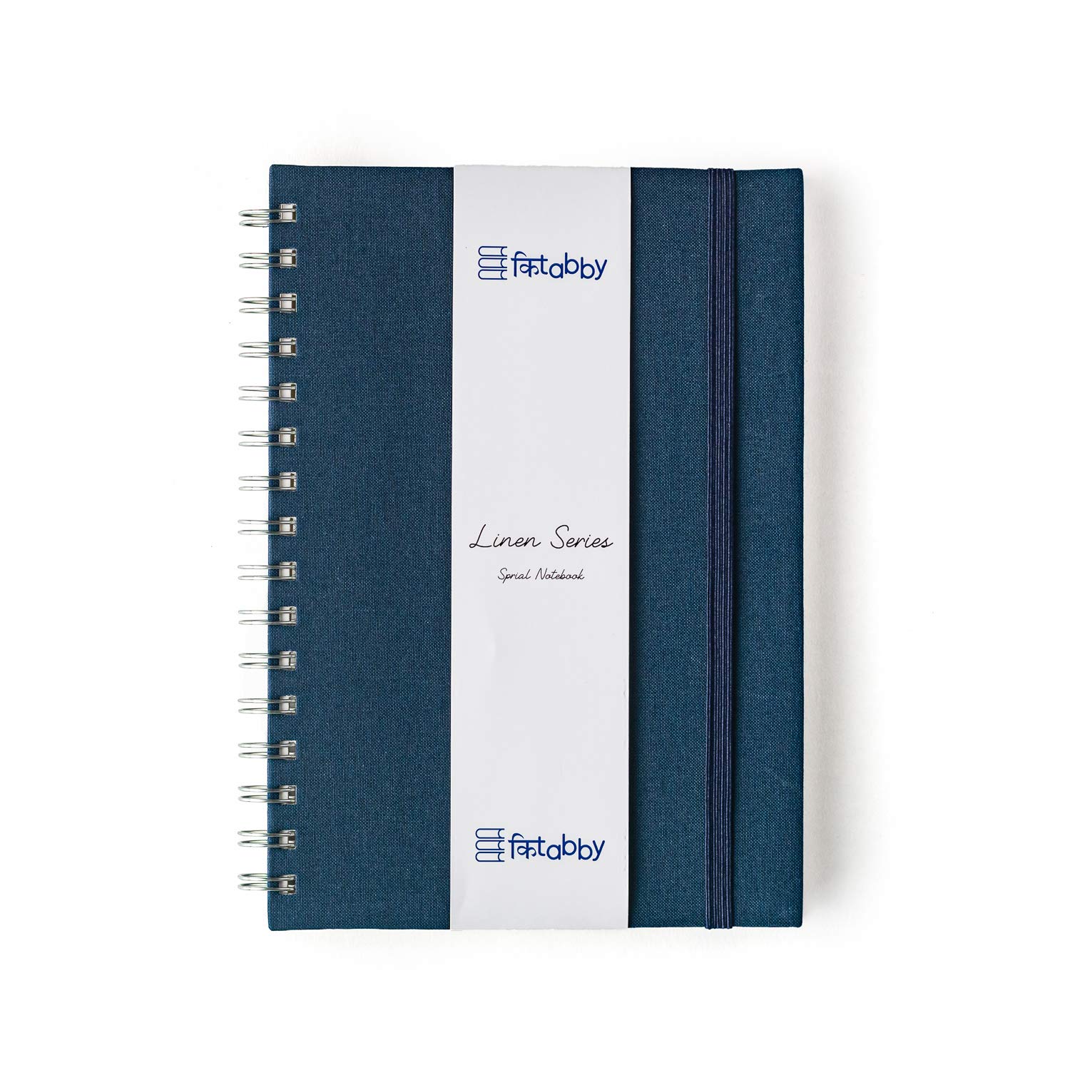 Linen Series – A5 Size – Wire-O-Bound Spiral Notebook with Elastic Band Closure and Back Pocket – 200 Pages – 80gsm Natural Shade Paper – Linen Fabric Cover Material – (Navy Blue)