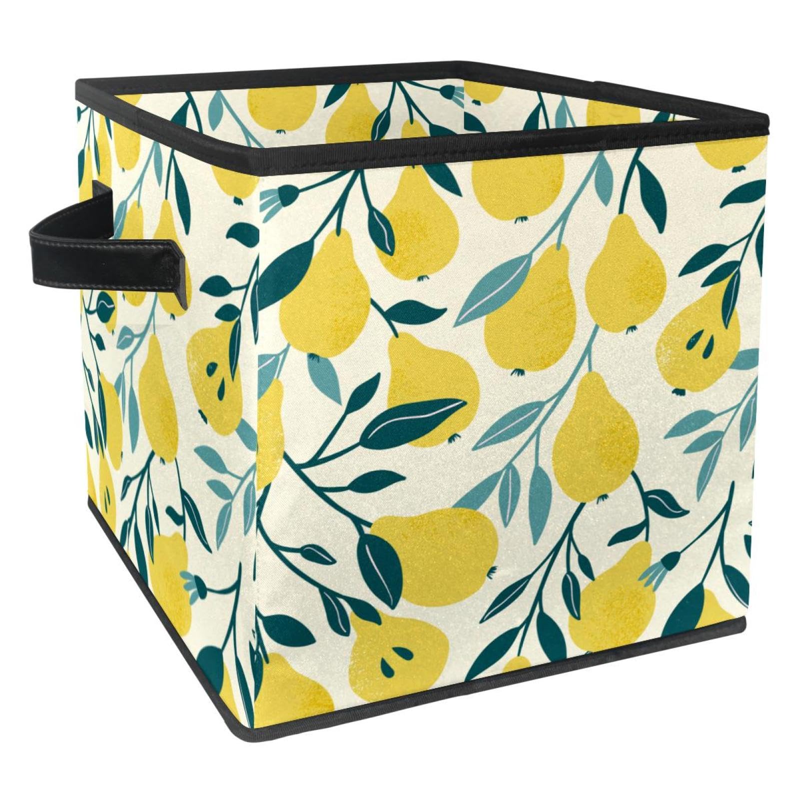 Boîte de rangement pliable cube motif poires mûres en tissu avec poignées