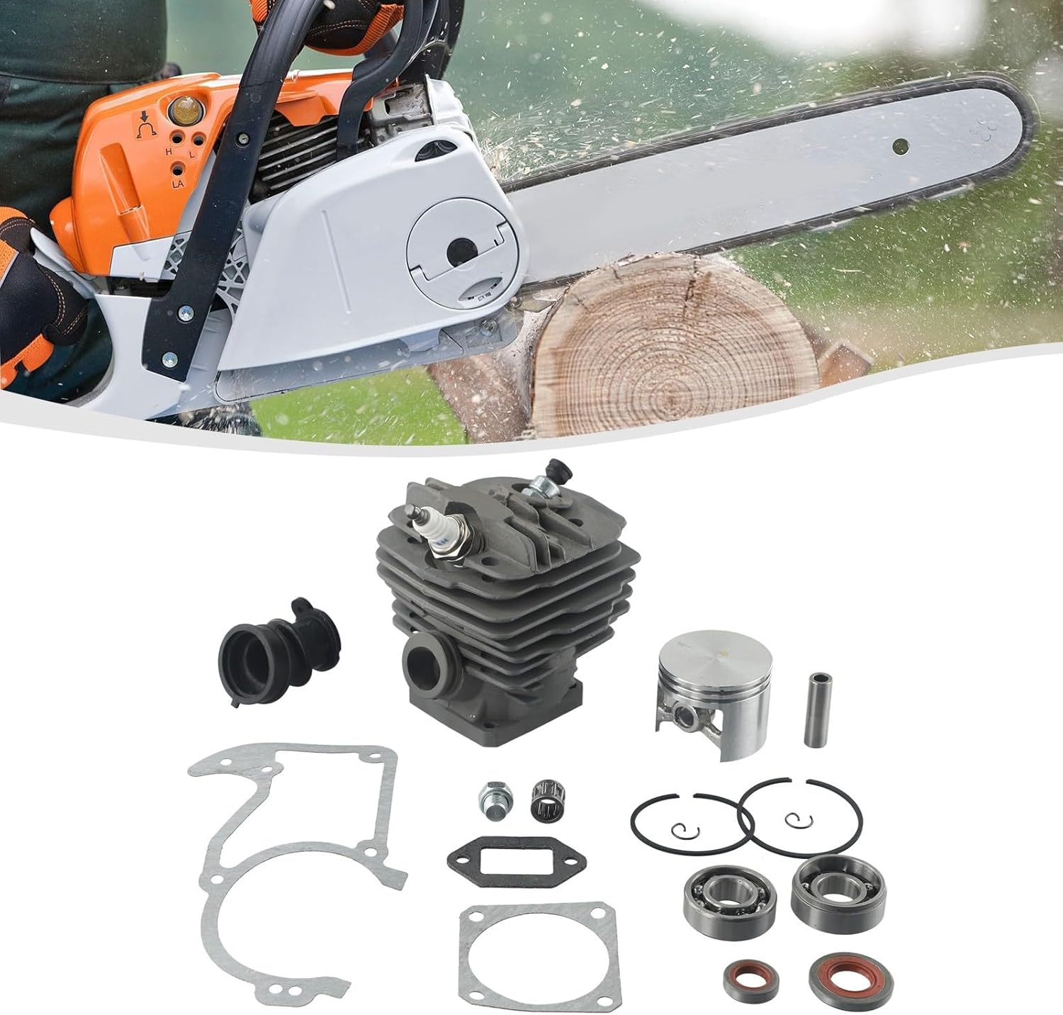 48MM Bore Cylinder Piston Kit For 034 AV SUPER 036 MS360 ChainSaw Nikasil Cylinder Piston Spring Set, Chainsaw Replacement Parts