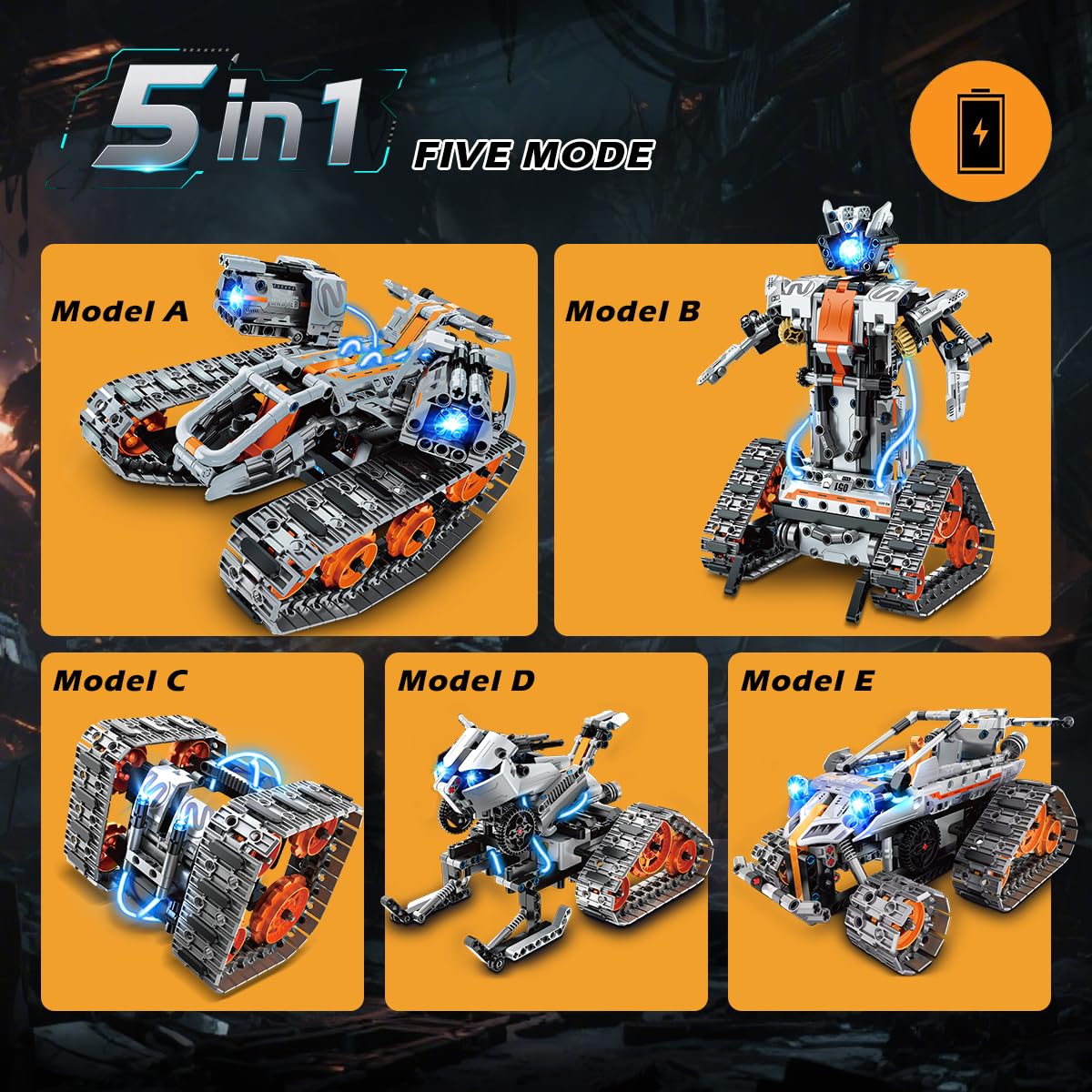 PLAXSOON Juguete de construcción técnico con luces LED, robot tanque 5 en 1 con control por app y mando a distancia, bloques de construcción, 604 piezas RC Technic, kit de construcción, juguete