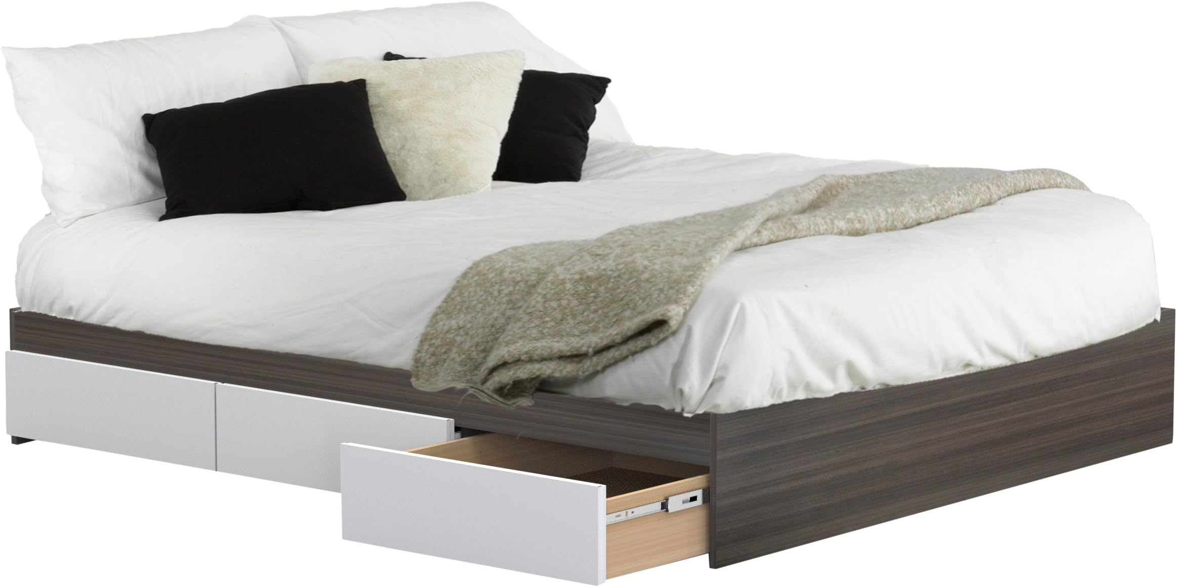 Nexera Allure 60-Inch Queen 6-Drawer Bed, Ebony and White
