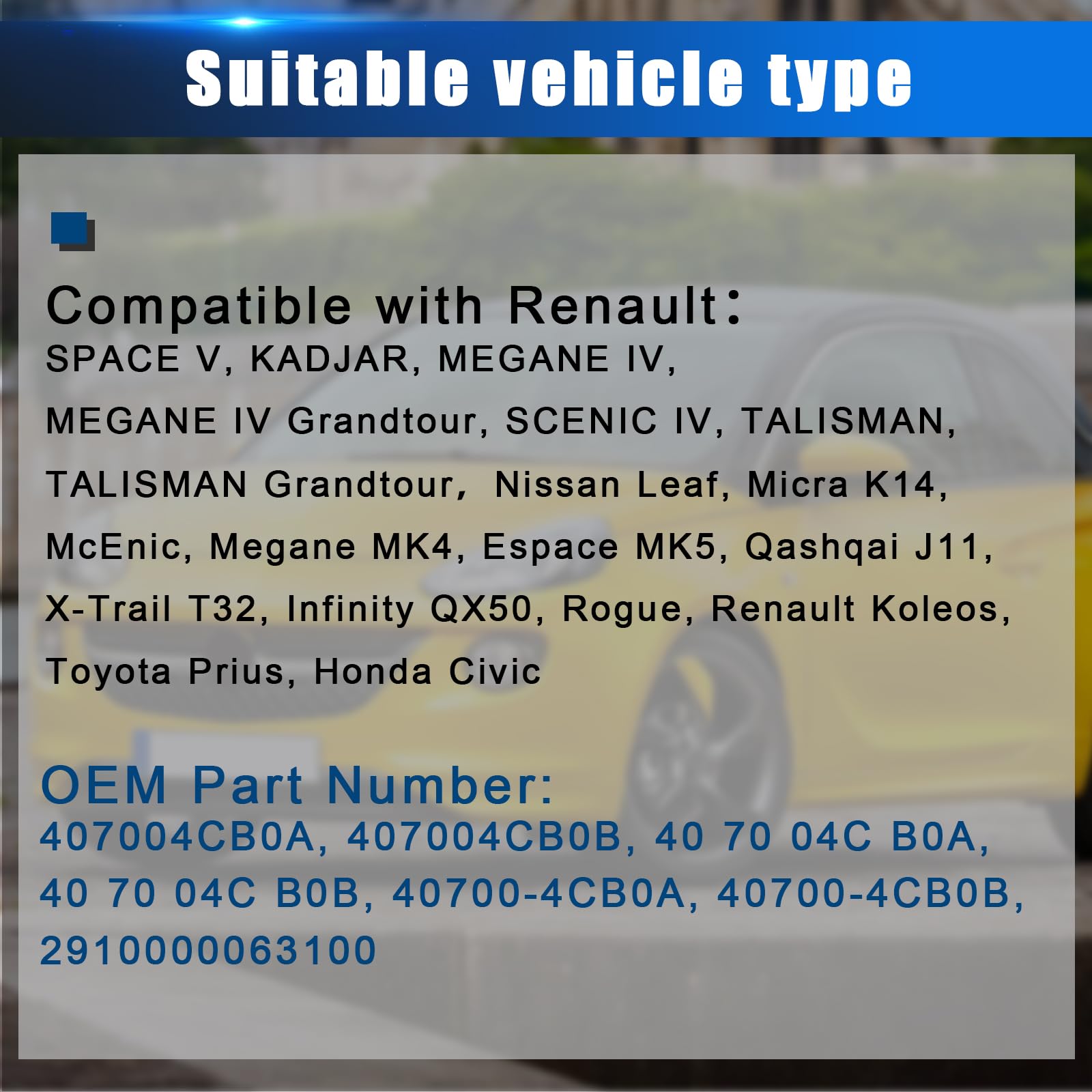 Sensore di Pressione dei Pneumatici Compatibile con Renault Espace V, Kadjar, Megane IV/Grandtour, Scenic IV, Talisman/Grandtour RDKS TPMS Compatibile con Micra V Qashqai II X-Trail 407004CB0A 407004