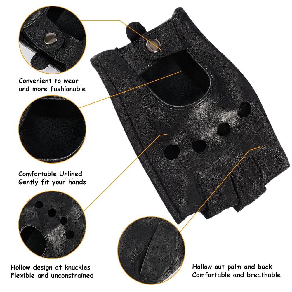 MGGMOKAY Gants sans Doigts Conduite en cuir d'agneau pour homme
