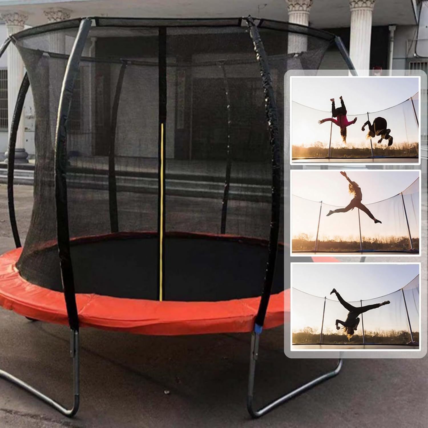 Garden Trampoline Safety Net Replacement Enclosure Net with Zipper and Protective Buckle for Round Trampoline Frame