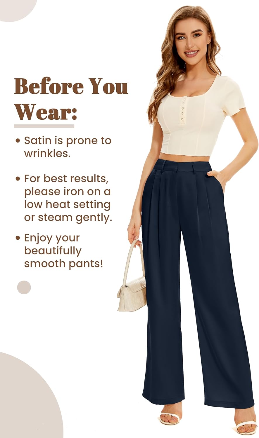 FUNYYZO Wide Leg Pants Women's High Elastic Waisted in The Back Business Work Trousers Long Straight Suit Pants thumbnail