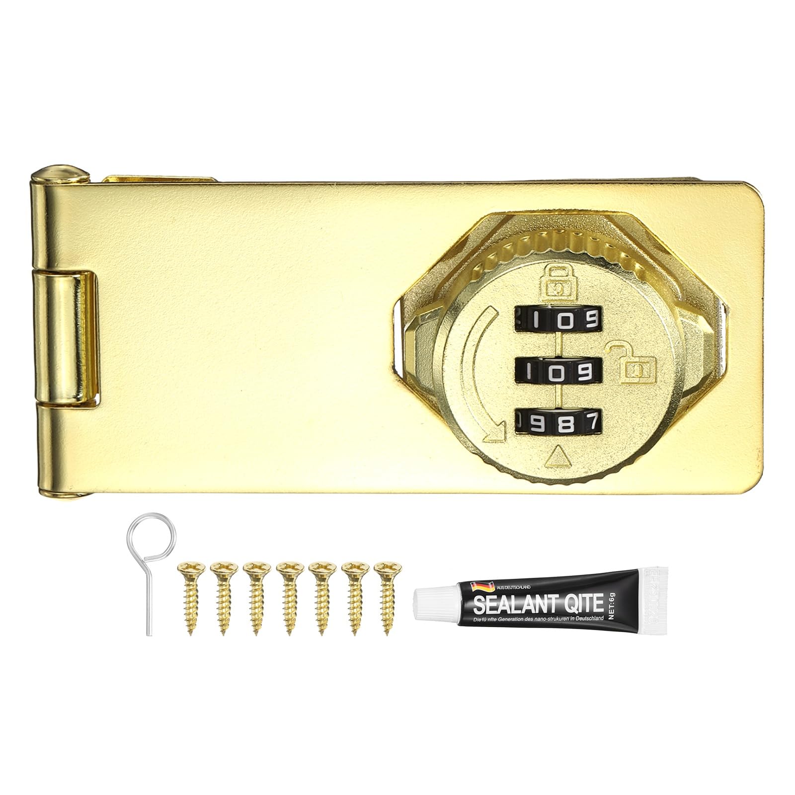 PATIKIL Password Rotary Hasp Locks (96mm, Gold) (1Pcs), Keyless 3-Digit Cabinet Locks with Combination Security Slide Latch, Suit for- Door/Closet/Barn/Bathroom/Outdoor/Garden