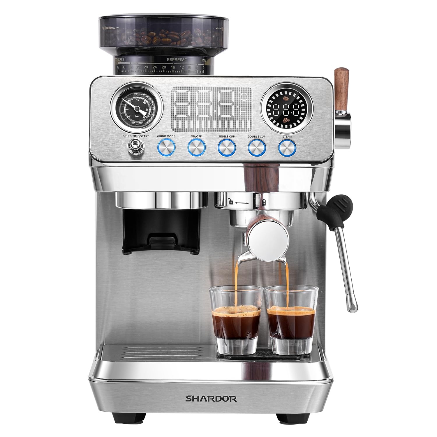 SHARDOR 20 Bar Espresso Machine with Built-In Grinder, Stainless Steel