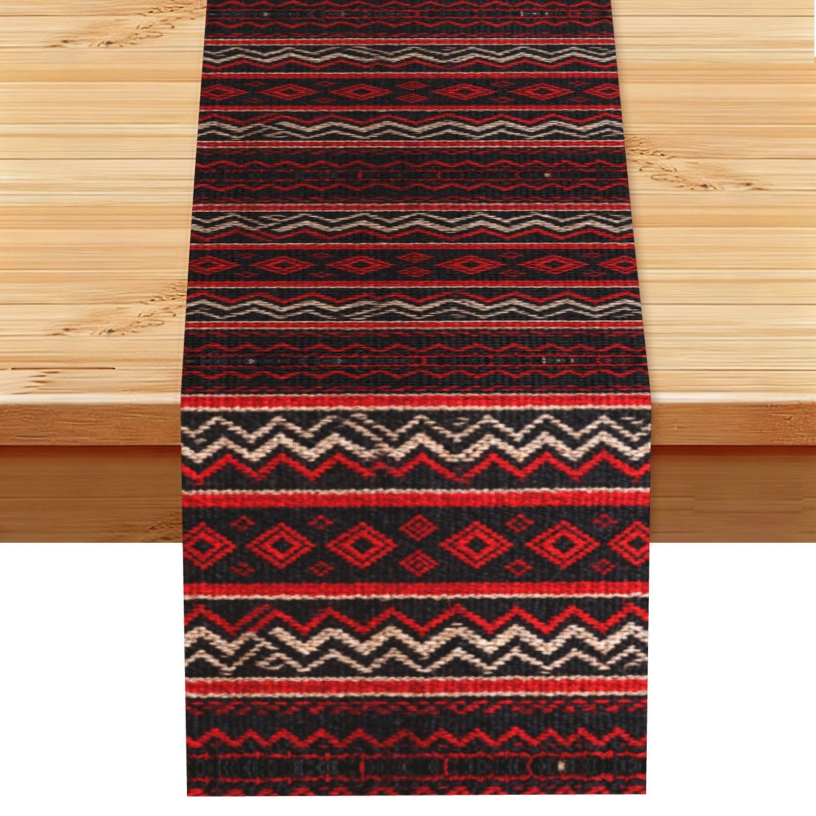 ethnic stripes Linen Look Table Runner 13x72-Wrinkle Resistant Farmhouse Style for Dining Table Decor