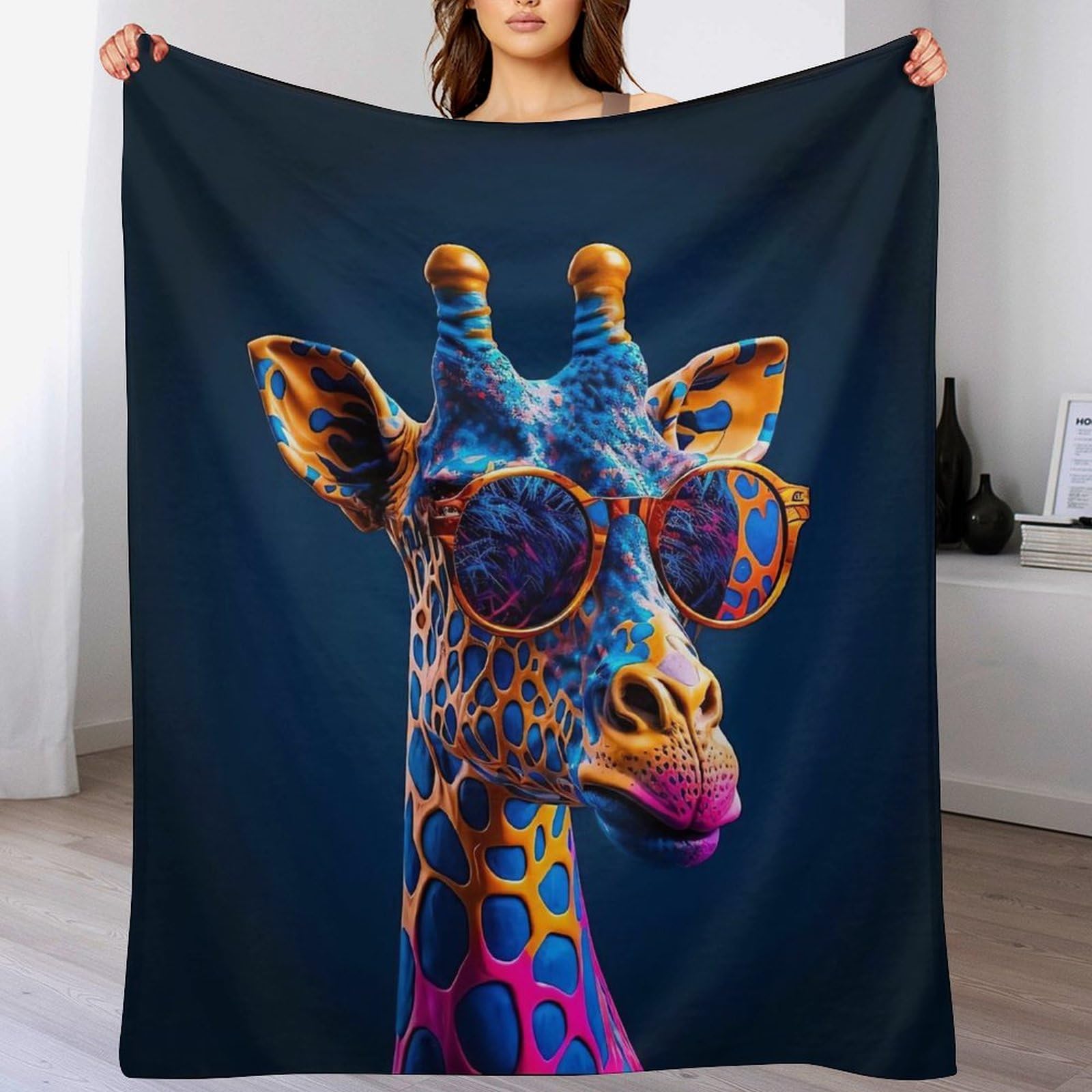 Couverture plaid chaude flanelle motif girafe 180x200 couverture molleton lit