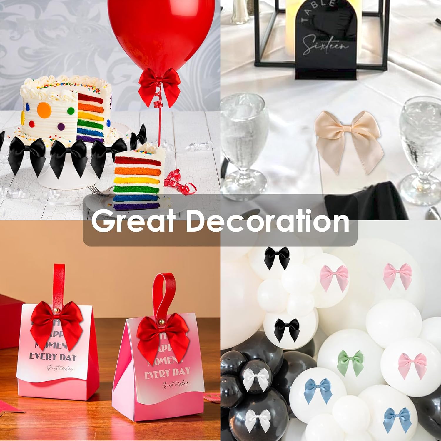 Pink Satin Ribbon Bows 2.5" Self-Adhesive Gift Wrap Bows with Double-Sided Tape for Gift Wrapping, Wedding Decor, Birthday Presents, Party Decor, DIY Crafts, Baby Shower, Anniversary,50 PCs - Image 6