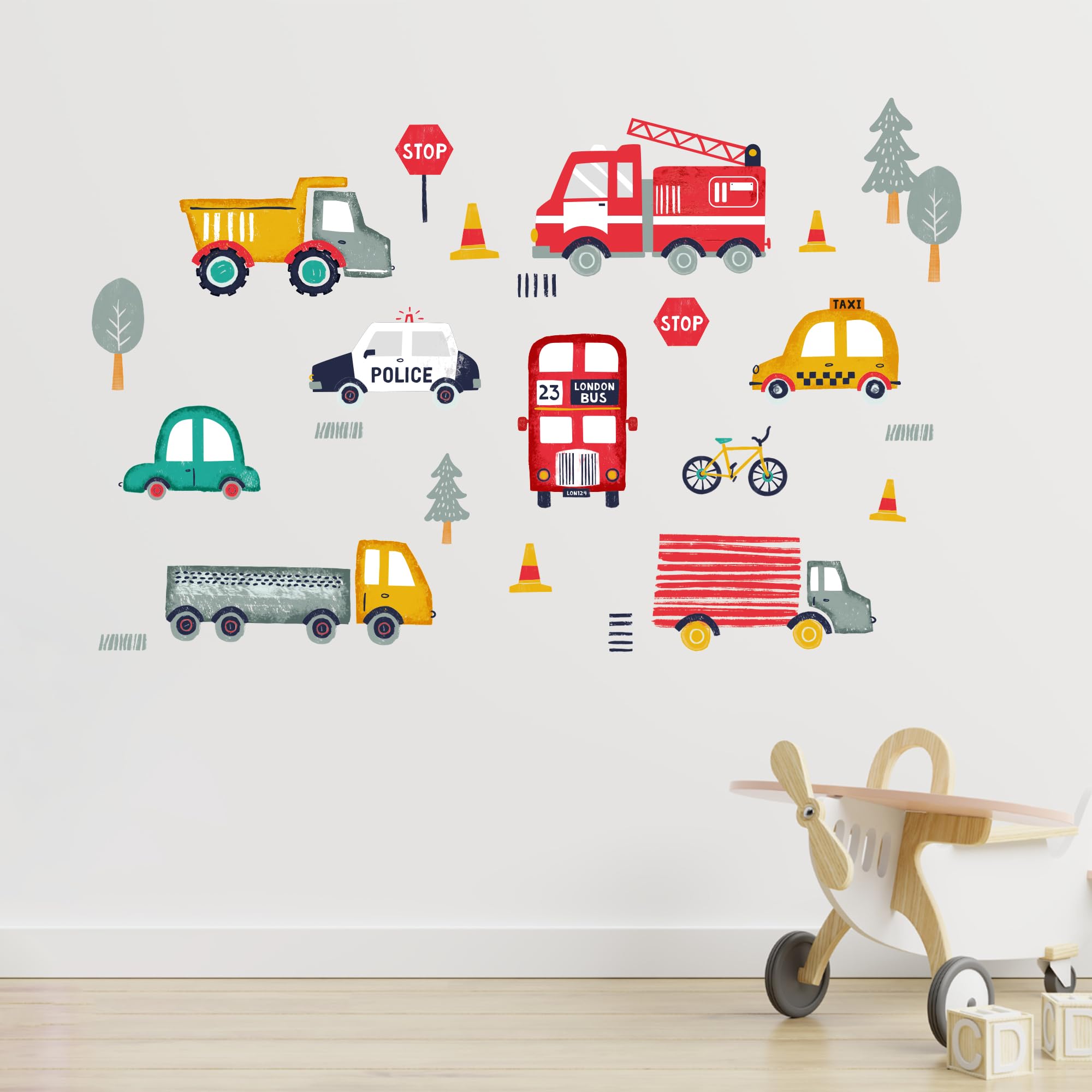 Happy Linen Company Kids Road Trip Transport Blue 24 Peel And Stick Wall Stickers Bedroom Decor Decal