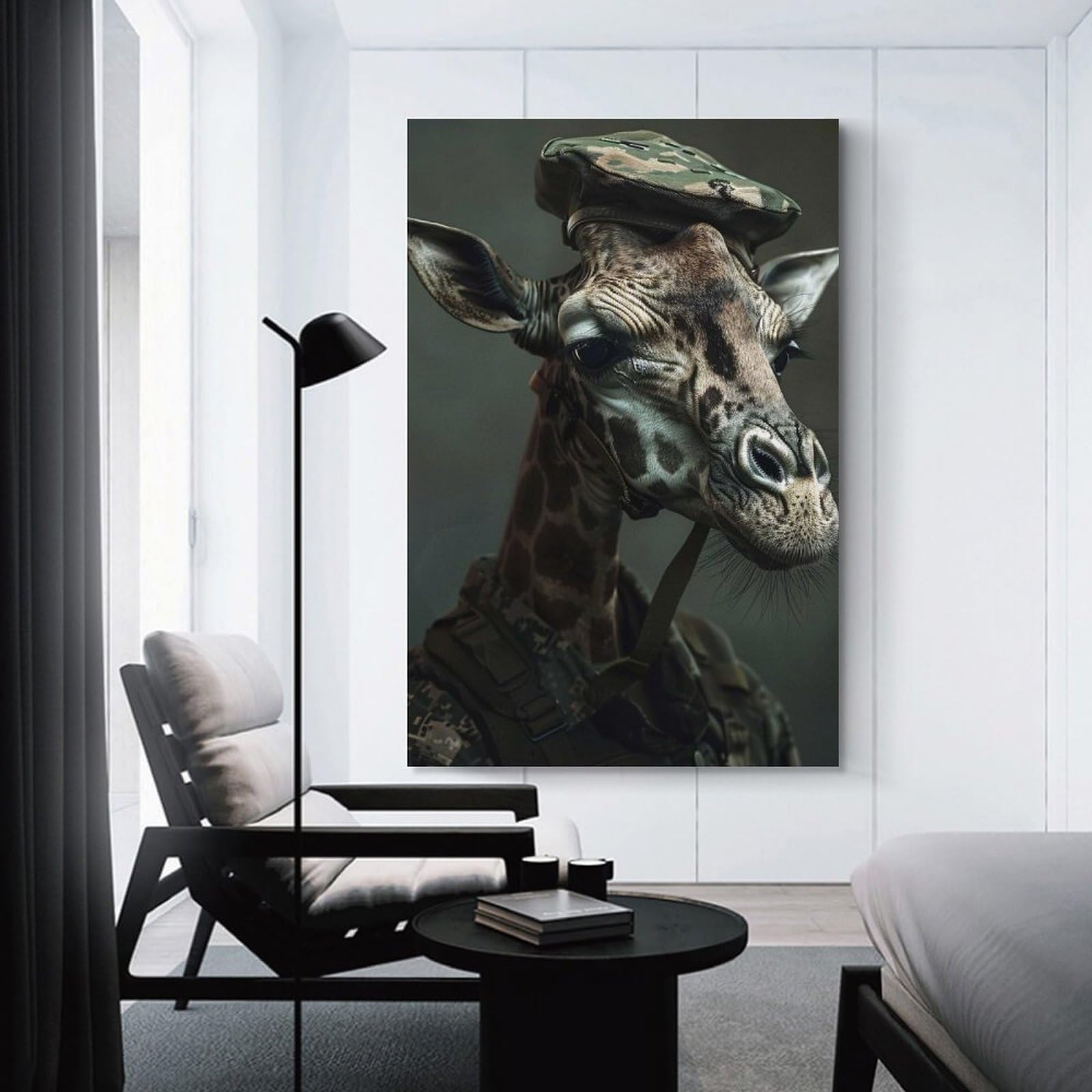 Junmoney Military Giraffe Portrait Canvas Wall Picture 08x12inch(20x30cm), for Living Room, Bedroom Or Apartment Walls, Modern Wall Decor for Cosy Interiors