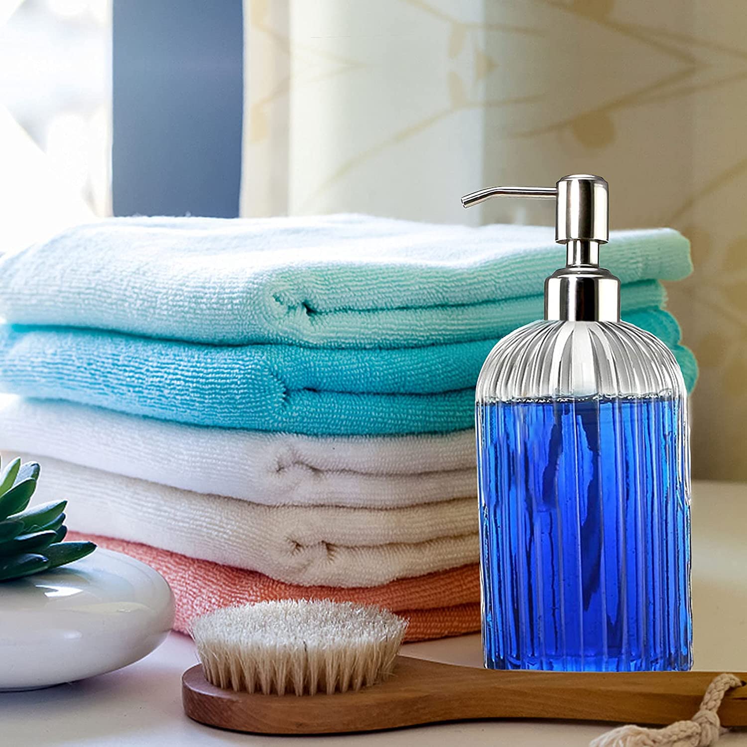 Luxansa Pack of 3 Clear Glass Soap Dispenser Set for Bathroom, Hand Liquid Dispenser, Glass Handwash Dispenser Bottle With Press Pump Bottle, Sanitizer, Lotion Dispenser, Wash Basin Bathroom Accessories 1