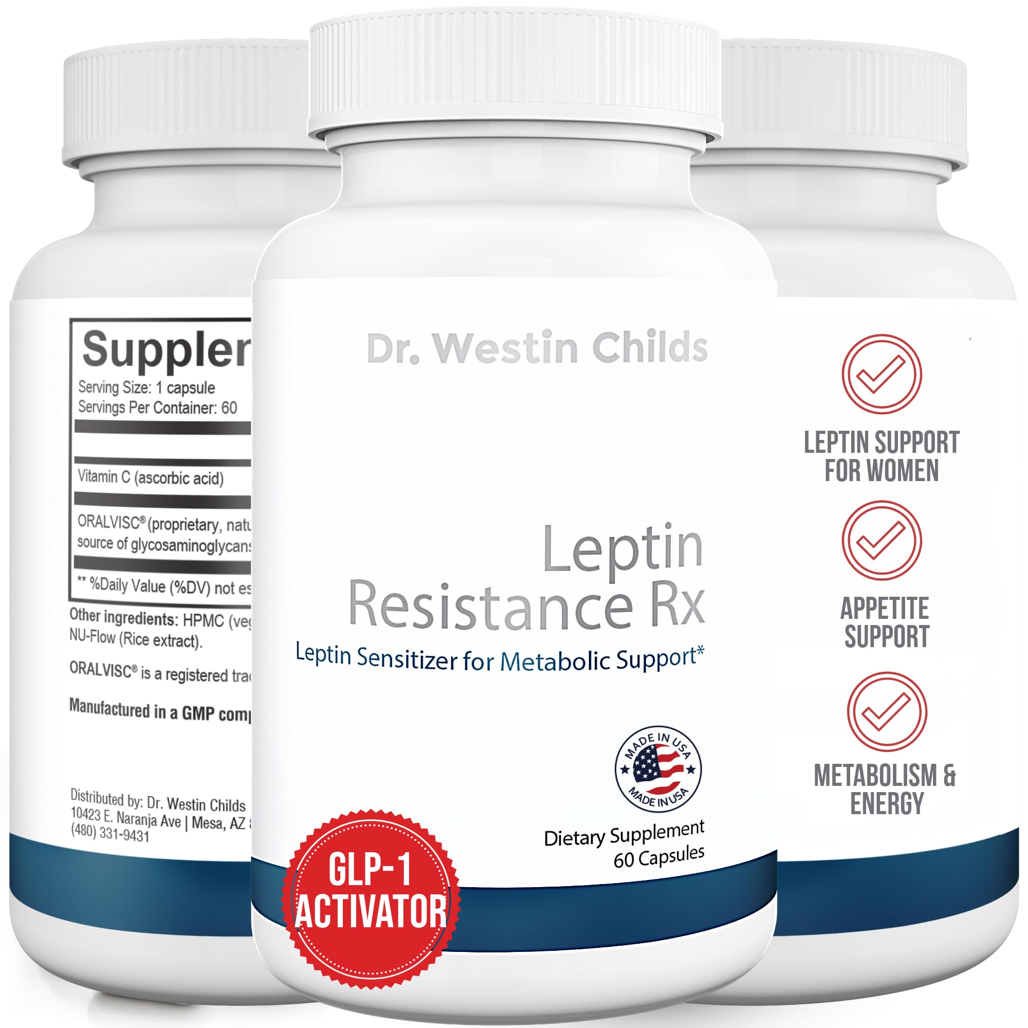 Dr. Westin ChildsLeptin Resistance Rx – Natural Leptin Sensitizer Support Supplement for Women for Thyroid, Metabolic Health, Vitality, Energy, Focus with Glycosaminoglycans, Vitamin C - 60 ct