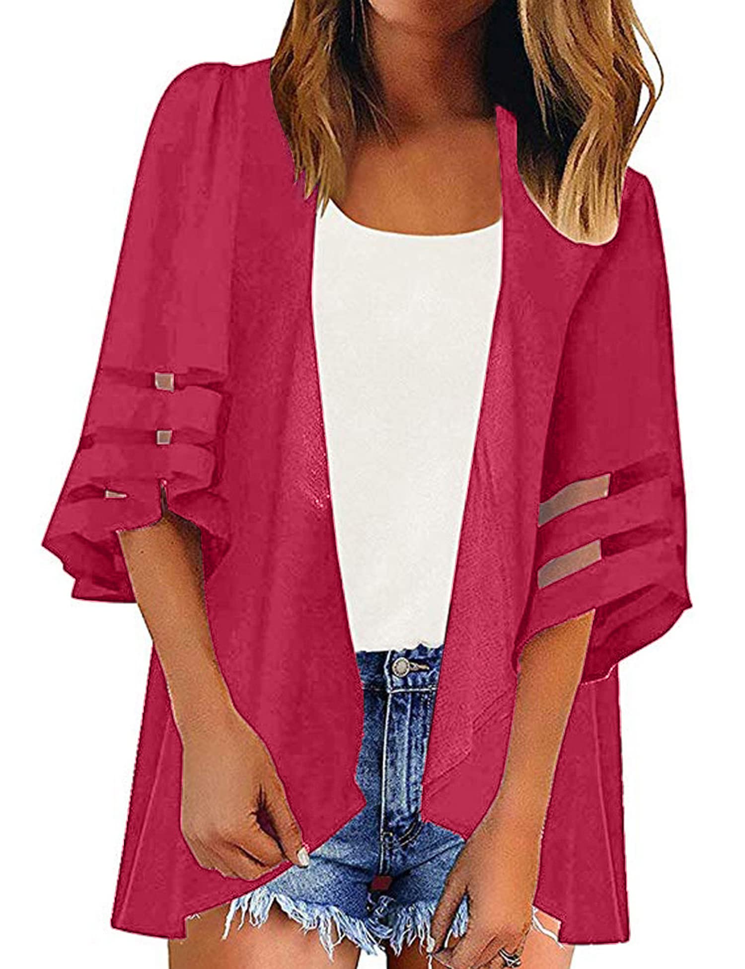 HANERDUN Kimono Mujer Pareos Playa Kaftan Cárdigan de Manga 3/4 Verano Cover Up Blusa Homewear Tops