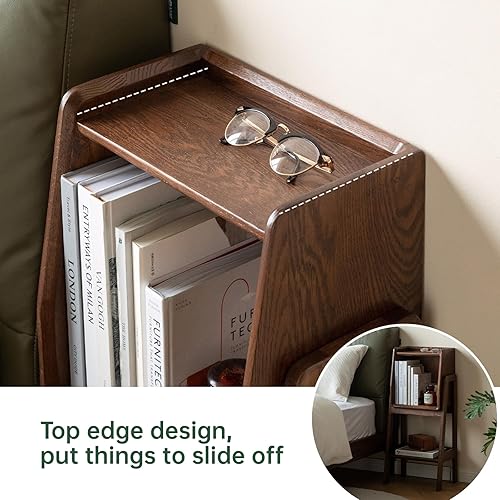 Miniatura 3 de Estantería pequeña 100% roble macizo, estantería pequeña con marco estable, mesa auxiliar de madera con almacenamiento para sala de estar,