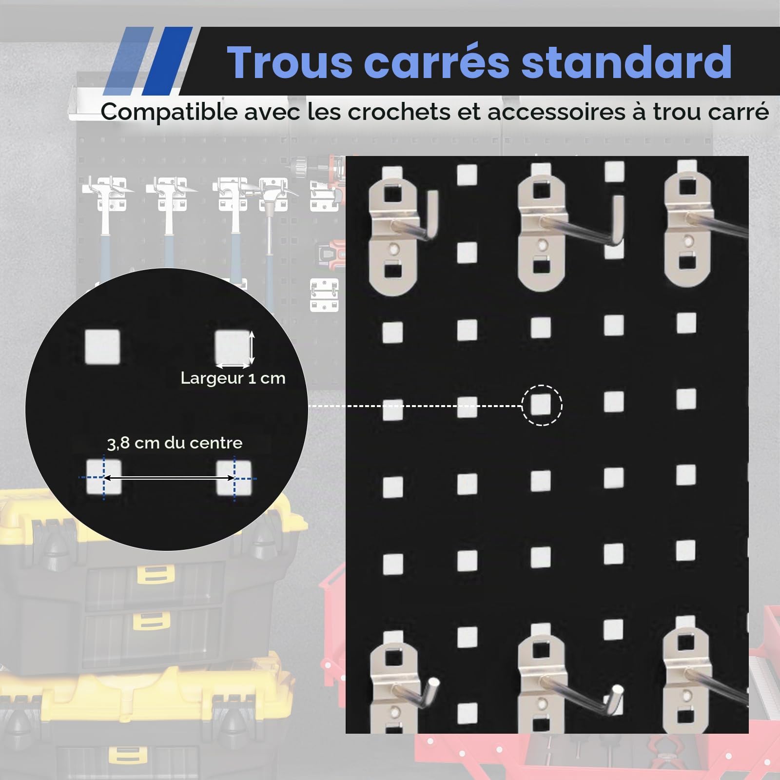SOARS Porte Outils Mural 120 X 60 CM, 3 Panneaux Perforé (Noir)