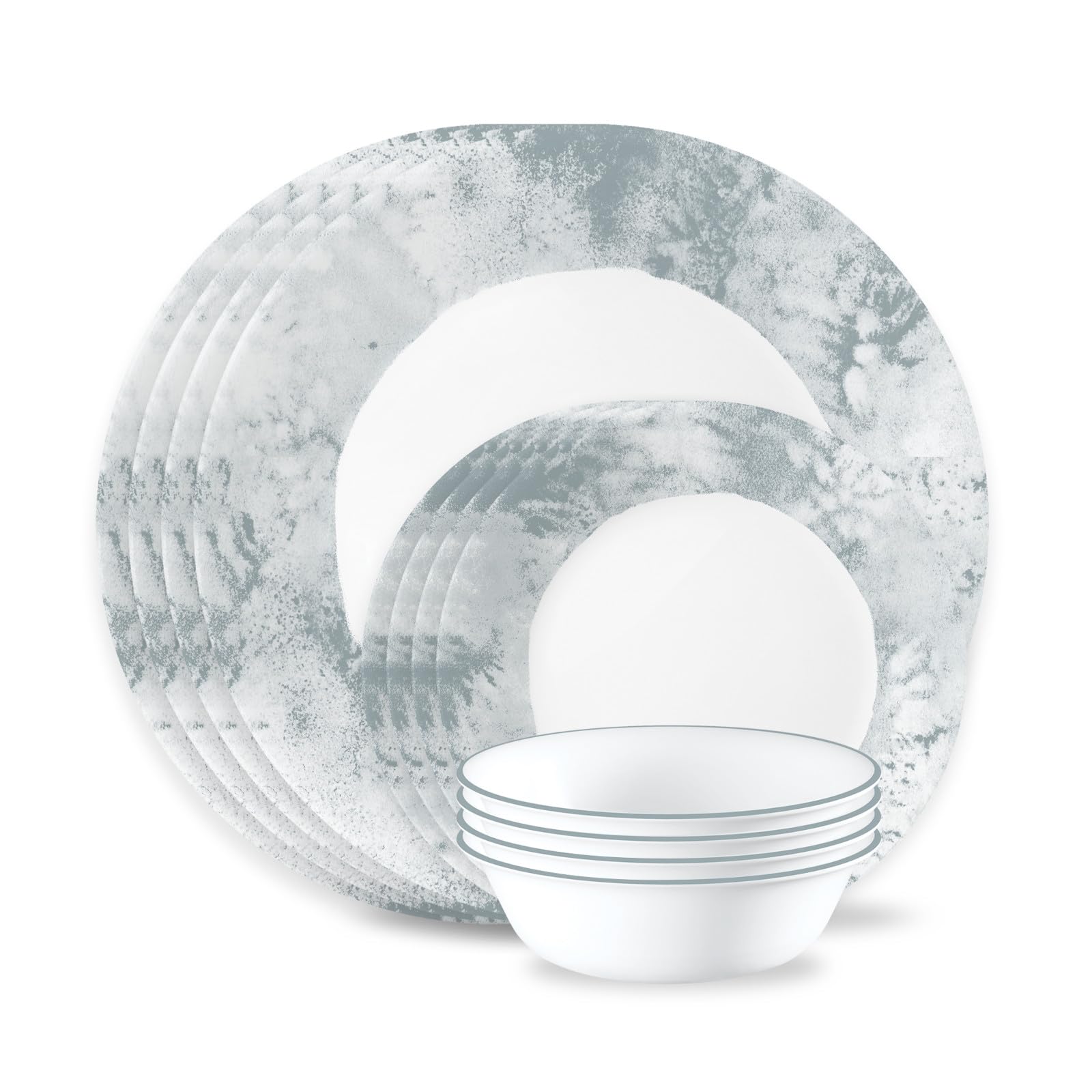 Corelle 12-Piece Vitrelle Glass Salt Wash Chip and Break Resistant Dinner Set, Service for 4, Grey