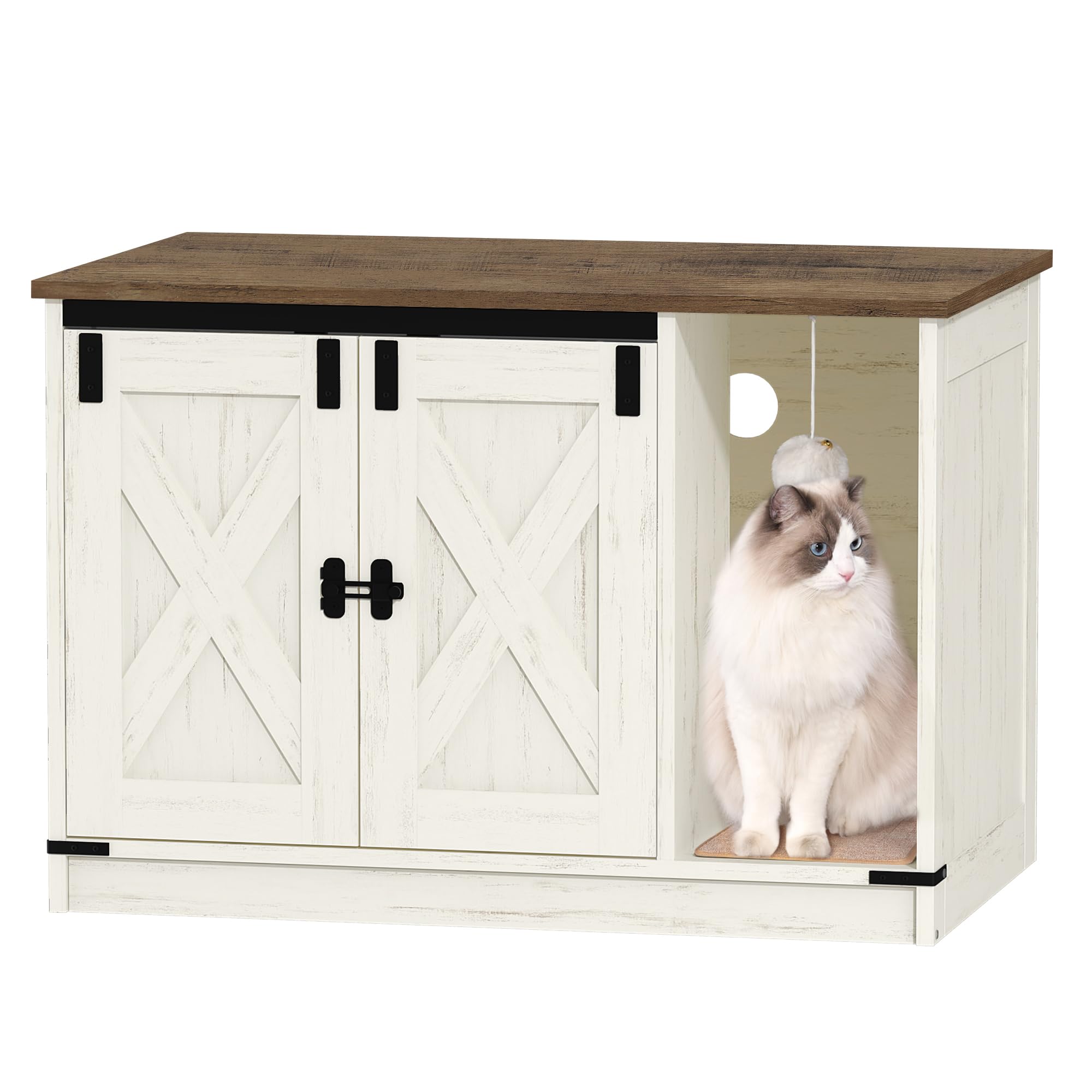 Hzuaneri Katzenschrank, 80 x 50 x 53 cm, Katzenklo Schrank, Braun-Weiß | Katzentoilette, Versteckte Katzentoilette Kabinett Möbel mit Katzenglocke, Indoor-Katzenhaus, für Flur, Schlafzimmer CB82414X
