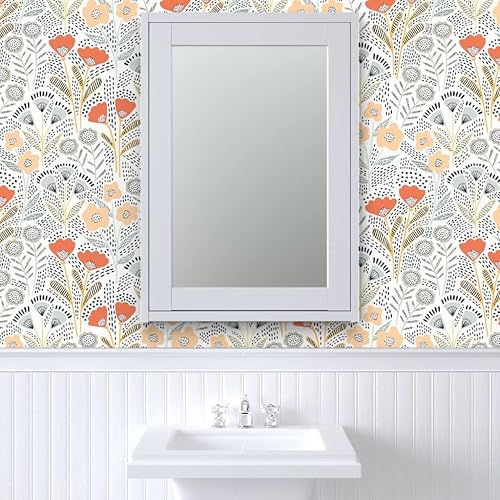 Miniatura 9 de Spoonflower Papel tapiz autoadhesivo de 12 x 2 pies, papel tapiz extraíble personalizado de flores naranja