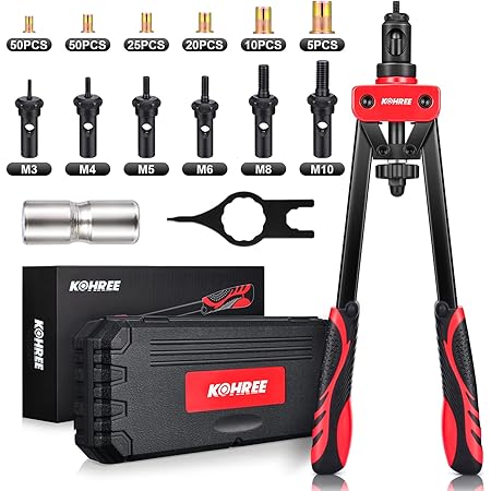 6-teiliges Nietmutternzange Set - Für M3 M4 M5 M6 M8 M10 Mit 60 Muttern