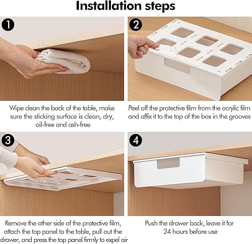 Miniatura 4 de Poeland Organizador de cajones debajo del escritorio, cajón deslizante debajo de la mesa, organizador de cajones ocultos para oficina, hogar