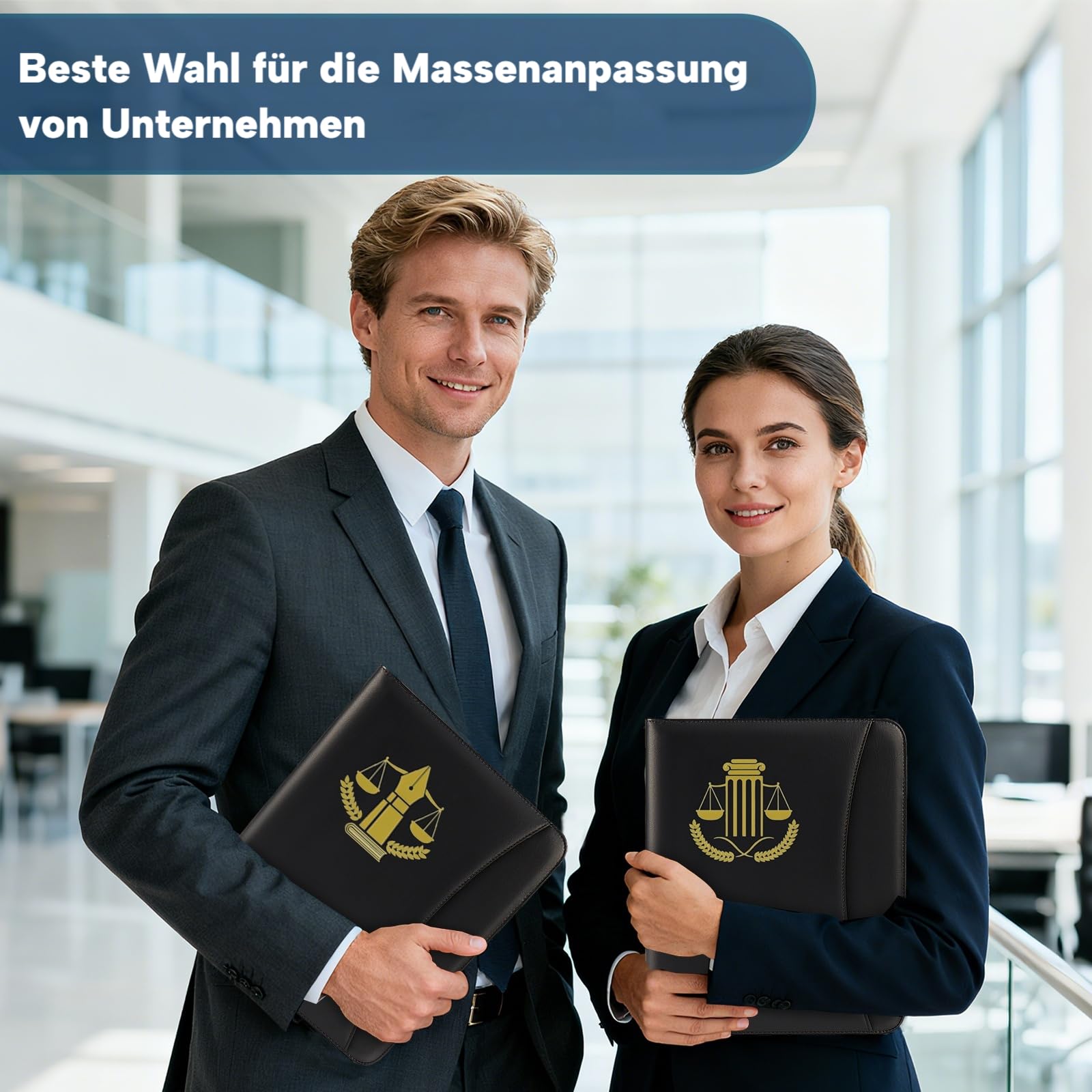 ENOMY Konferenzmappe A4 personalisiert Leder mit Reißverschluss, Dokumentenmappe Organizer Schreibmappe Portfolio Mappe mit Logo Bild, Business Bewerbungsmappe für Büro Meeting Reise Schwarz (Schwarz)