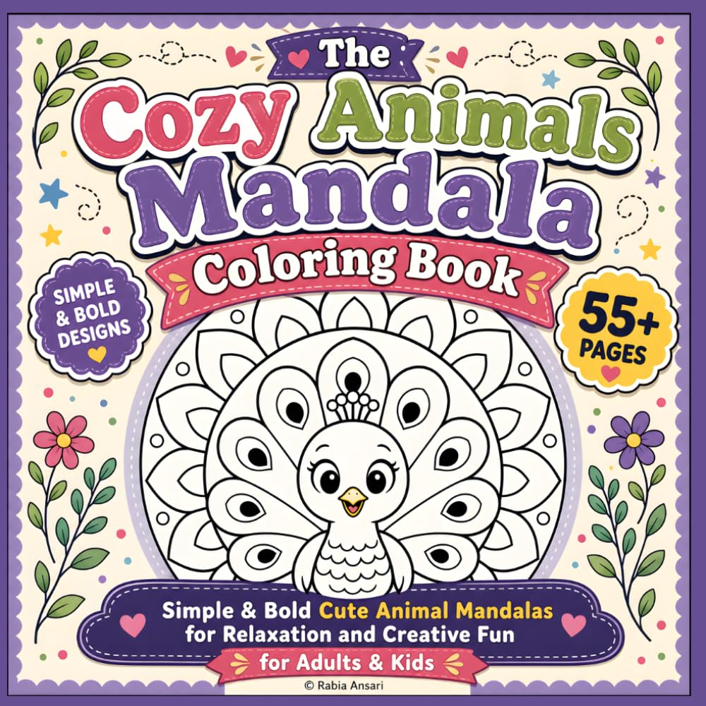 The Cozy Animals Mandala Coloring Book: Simple & Bold Cute Animal Mandalas for Relaxation and Creative Fun for Adults & Kids