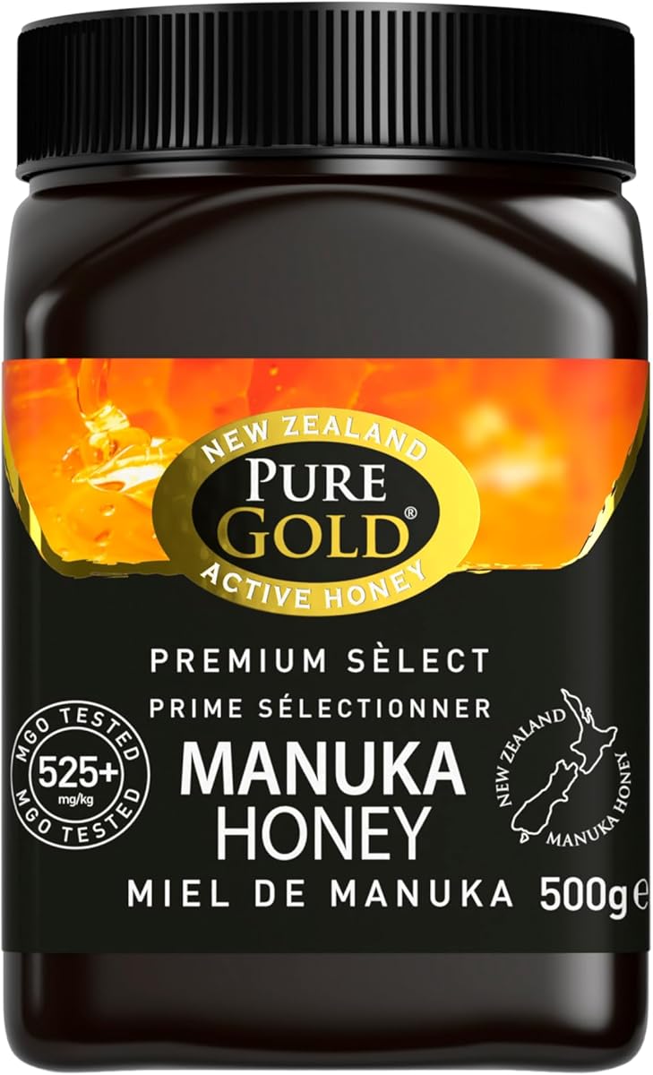 Pure Gold Manuka-Honig 525+ 500 g, Honig aus Neuseeland, im Kunststoffbehälter, MBO-zertifiziert und nach MPI-Standards