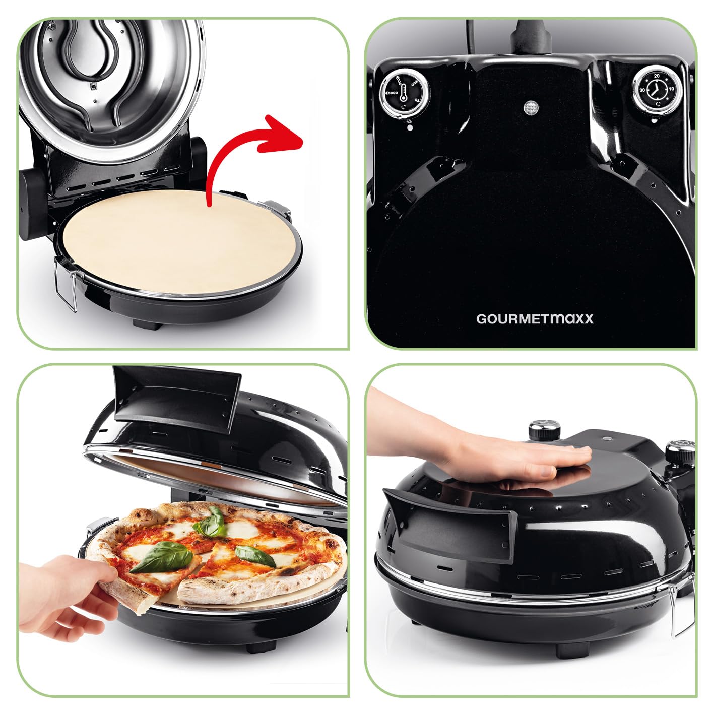 GOURMETmaxx Elektryczny piec do pizzy, do 420°C – z kamieniem do pizzy, regulacja temperatury i timer 30 min. | Mini piekarnik idealnie nadaje się do pieczenia pizzy, chrupiącego chleba i wielu innych