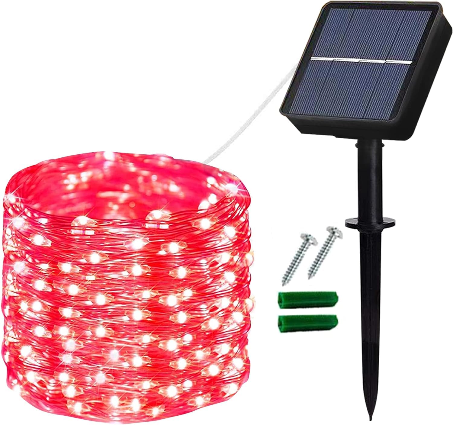 Lezonic Red Solar String Lights Outdoor, 12M/40Ft 120Led Waterproof Fairy Lights, 8 Modes Copper Wire Solar Garden Lights For Home, Patio, Yard, Gazebo, Fence, Party, Wedding Decoration (Red)