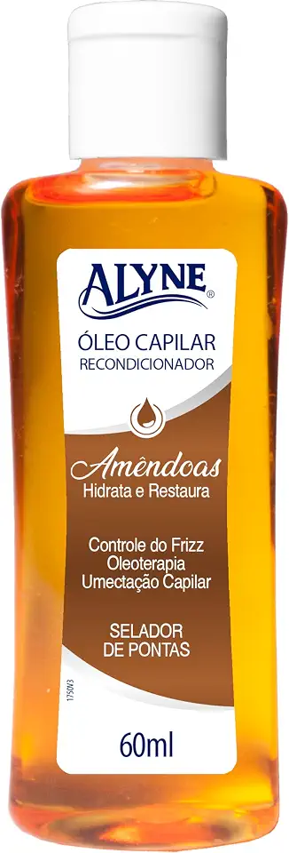 Alyne, Óleo Capilar, Recondicionador, Aroma Amêndoas, 60 ml, Marrom