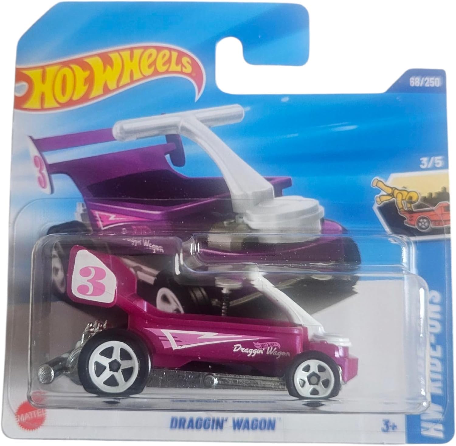 Hot Wheels Draggin' Wagon, Purple Die-Cast Car, Number 3, HW Ride-Ons Collection