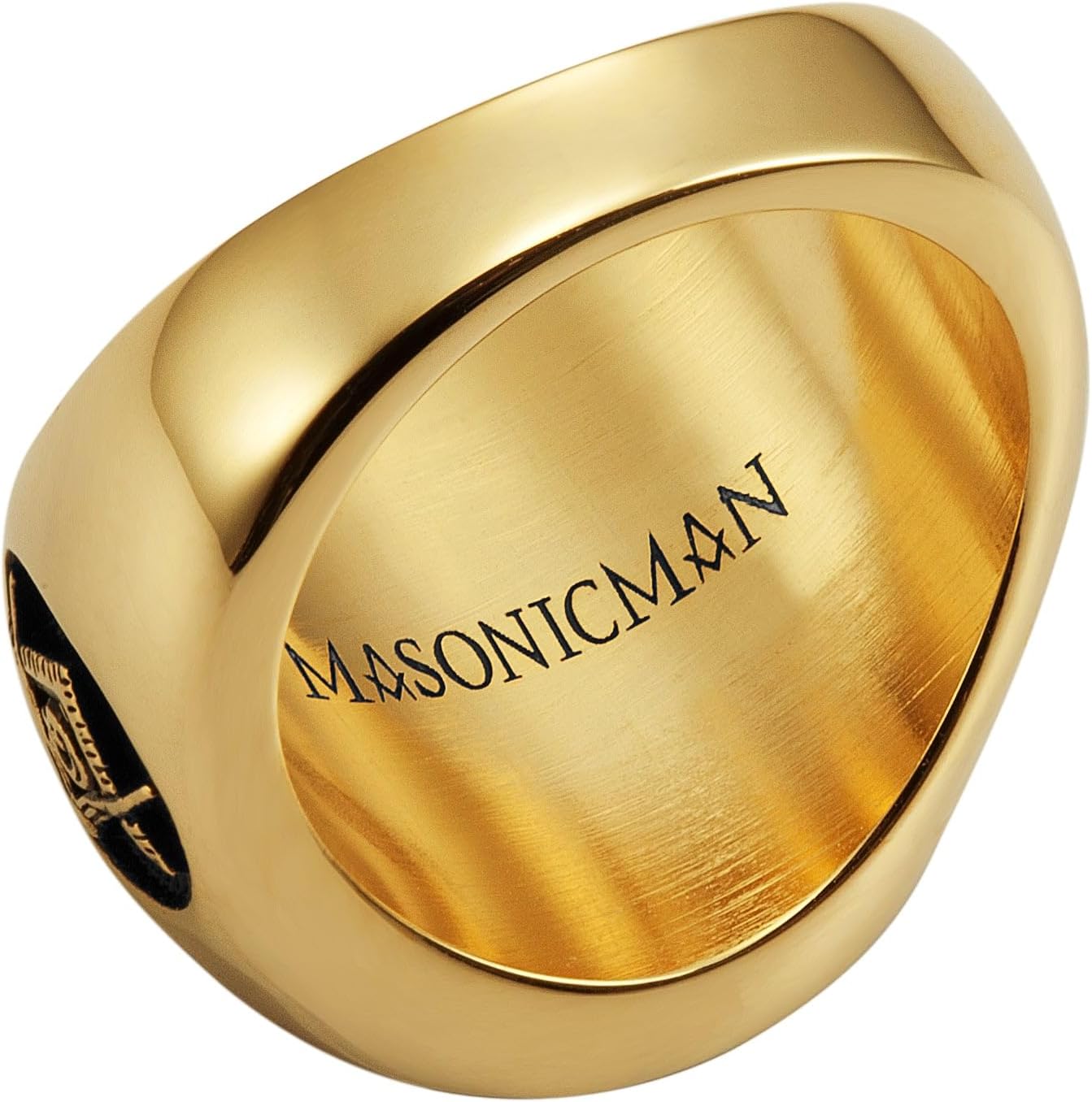 MasonicMan Mens Masonic Square and Compass Triple Sided Stainless Steel Ring Gift Pouch Gold Style - Image 6