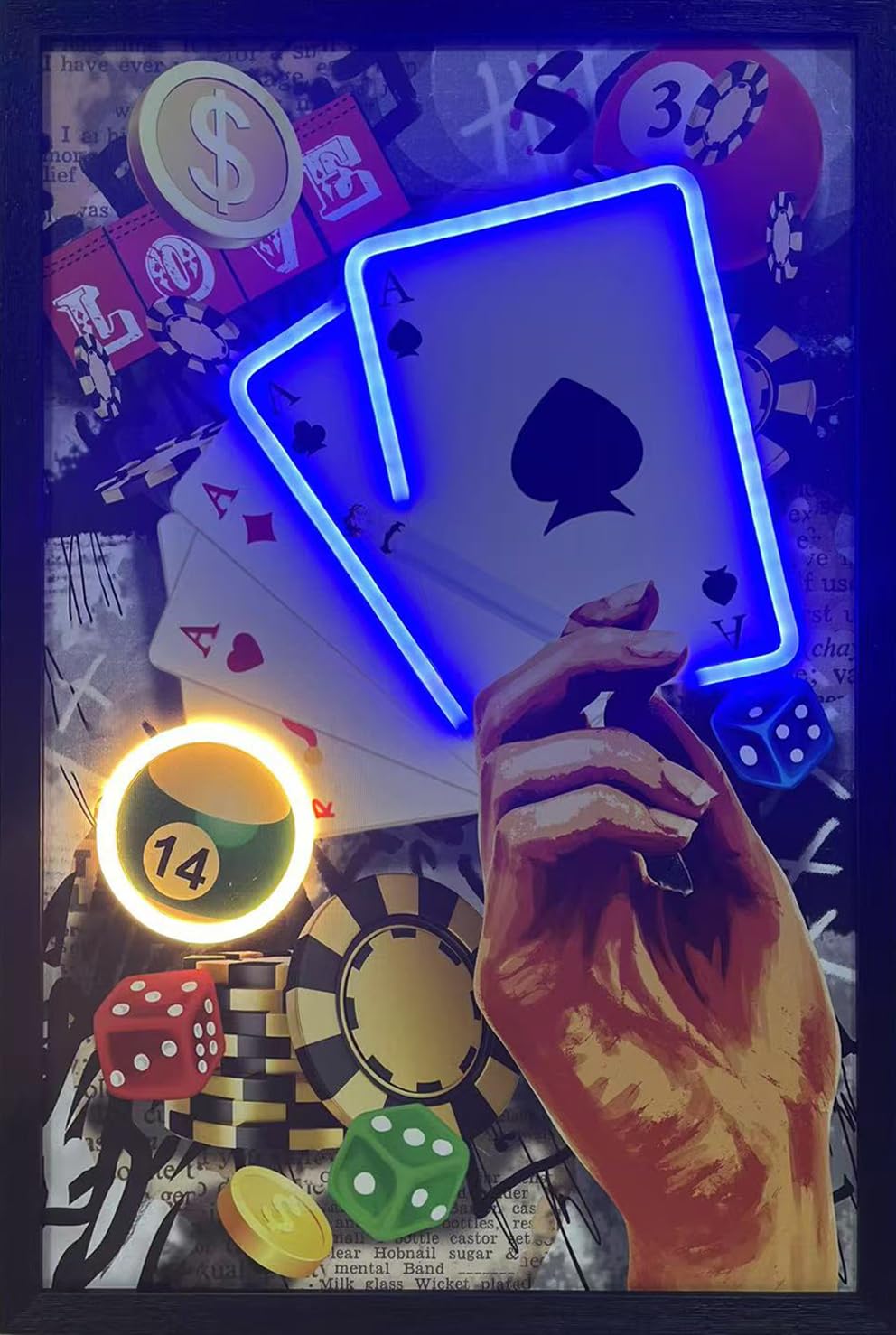 Home Luxe Multicolour Playing Cards Neon Led Wall Art 40 X 60 Cm