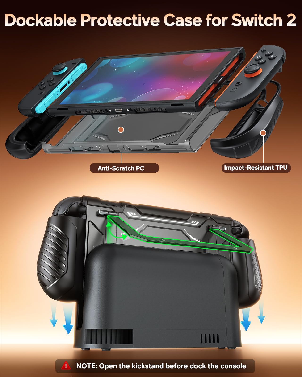 FYOUNG Coque Dockable pour Nintendo Switch 2, Grip de Protection en TPU Amovible Souple pour Joy-Con 2, Housse de Protection pour PC pour Accessoires Switch 2, Rangement pour 10 Cartes de Jeu (Coque)